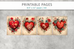 Vintage heart junk journal, Valentines junk journal pages Product Image 2