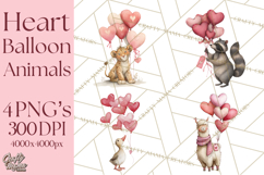 Valentine Animal Clipart Heart Balloon PNG Cute Love Art Product Image 1