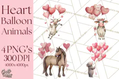 Valentine Animal Clipart Heart Balloon PNG Cute Love Art Product Image 1