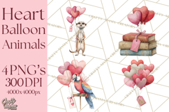 Valentine Animal Clipart Heart Balloon PNG Cute Love Art Product Image 1