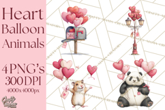 Valentine Animal Clipart Heart Balloon PNG Cute Love Art Product Image 1