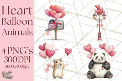 Valentine Animal Clipart Heart Balloon PNG Cute Love Art Product Image 1