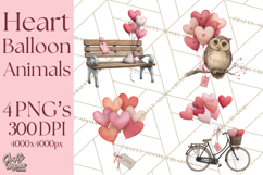 Valentine Animal Clipart Heart Balloon PNG Cute Love Art Product Image 1