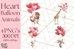 Valentine Animal Clipart Heart Balloon PNG Cute Love Art Product Image 1