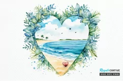 Heart Beach Watercolor Sublimation PNG Clipart Product Image 1