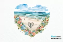 Heart Beach Watercolor Sublimation PNG Clipart Product Image 1