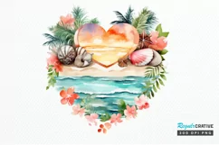 Heart Beach Watercolor Sublimation PNG Clipart Product Image 1