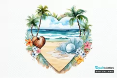 Heart Beach Watercolor Sublimation PNG Clipart Product Image 1