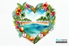 Heart Beach Watercolor Sublimation PNG Clipart Product Image 1