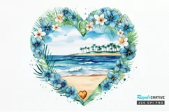 Heart Beach Watercolor Sublimation PNG Clipart Product Image 1