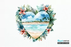 Heart Beach Watercolor Sublimation PNG Clipart Product Image 1