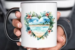 Heart Beach Watercolor Sublimation PNG Clipart Product Image 2