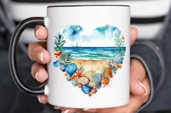 Heart Beach Watercolor Sublimation PNG Clipart Product Image 2