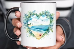 Heart Beach Watercolor Sublimation PNG Clipart Product Image 2