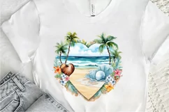 Heart Beach Watercolor Sublimation PNG Clipart Product Image 3