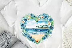 Heart Beach Watercolor Sublimation PNG Clipart Product Image 3
