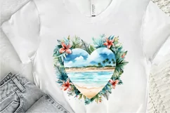 Heart Beach Watercolor Sublimation PNG Clipart Product Image 3