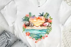 Heart Beach Watercolor Sublimation PNG Clipart Product Image 3