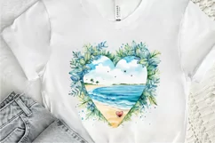 Heart Beach Watercolor Sublimation PNG Clipart Product Image 3