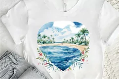 Heart Beach Watercolor Sublimation PNG Clipart Product Image 3