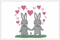 Cute Bunnies embroidery design, cute bunnies in love design Product Image 1