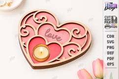Heart Shaped Candle Holder Laser Cut|Valentine's Candlestick Product Image 1