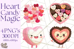 Valentine Kawaii Candies, Heart Sweets Clipart, Cute Candy Product Image 1