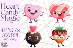 Valentine Kawaii Candies, Heart Sweets Clipart, Cute Candy Product Image 1