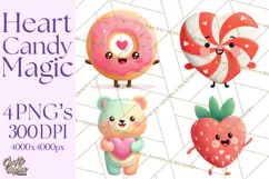 Valentine Kawaii Candies, Heart Sweets Clipart, Cute Candy Product Image 1