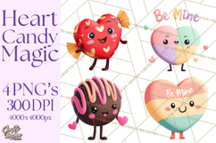 Valentine Kawaii Candies, Heart Sweets Clipart, Cute Candy Product Image 1