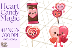 Valentine Kawaii Candies, Heart Sweets Clipart, Cute Candy Product Image 1