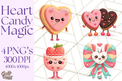Valentine Kawaii Candies, Heart Sweets Clipart, Cute Candy Product Image 1