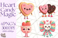 Valentine Kawaii Candies, Heart Sweets Clipart, Cute Candy Product Image 1