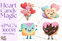 Valentine Kawaii Candies, Heart Sweets Clipart, Cute Candy Product Image 1
