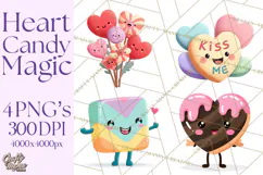 Valentine Kawaii Candies, Heart Sweets Clipart, Cute Candy Product Image 1