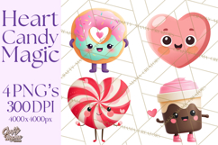 Valentine Kawaii Candies, Heart Sweets Clipart, Cute Candy Product Image 1