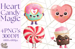 Valentine Kawaii Candies, Heart Sweets Clipart, Cute Candy Product Image 1