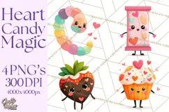 Valentine Kawaii Candies, Heart Sweets Clipart, Cute Candy Product Image 1