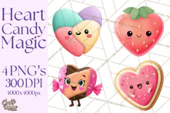 Valentine Kawaii Candies, Heart Sweets Clipart, Cute Candy Product Image 1