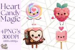 Valentine Kawaii Candies, Heart Sweets Clipart, Cute Candy Product Image 1