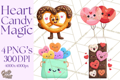 Valentine Kawaii Candies, Heart Sweets Clipart, Cute Candy Product Image 1
