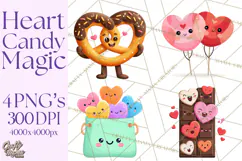 Valentine Kawaii Candies, Heart Sweets Clipart, Cute Candy Product Image 1