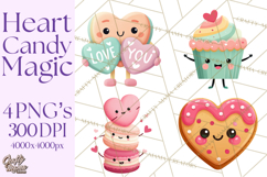 Valentine Kawaii Candies, Heart Sweets Clipart, Cute Candy Product Image 1