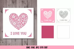 I Love You Card SVG,Flower Heart Card,Valentines Card SVG Product Image 3