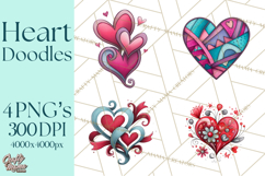 Whimsical Valentine Heart Doodle Clipart Cute PNG, Love Png Product Image 1