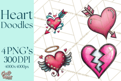Whimsical Valentine Heart Doodle Clipart Cute PNG, Love Png Product Image 1