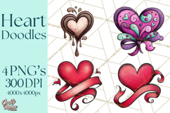 Whimsical Valentine Heart Doodle Clipart Cute PNG, Love Png Product Image 1