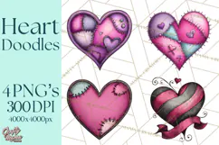 Whimsical Valentine Heart Doodle Clipart Cute PNG, Love Png Product Image 1