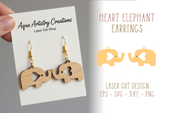 Heart Elephant Earrings Laser Cut Template Product Image 1
