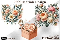 Heart, peonies flower watercolor clipart. Valentines Day Product Image 1